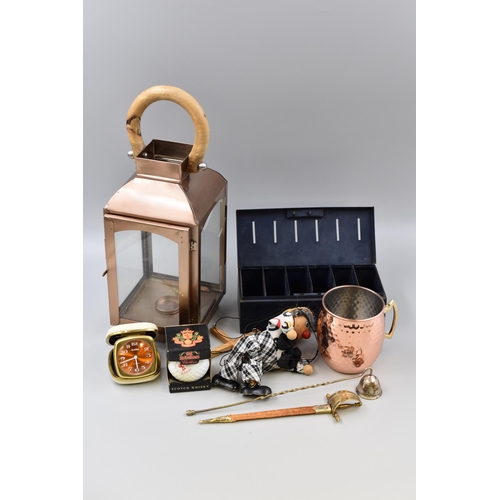 709 - Storm Lantern, Money Box, Puppet, Candle Snuffer and More