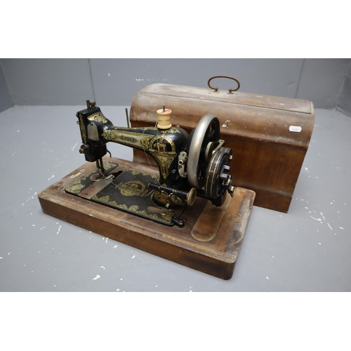 754 - Vintage Hand Cranked German Sewing Machine and a Jones Electric Sewing Machine (No Lead) both in Cas... 