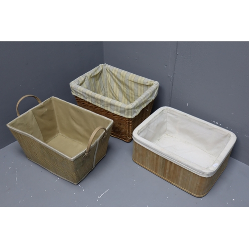 605 - Three Lined Storage Baskets (Largest 15.5” x 11.5” x 7”)