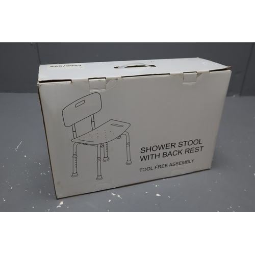 763 - Boxed Shower Stool with Back Rest ( Tool Free Assembly ) Appears Complete