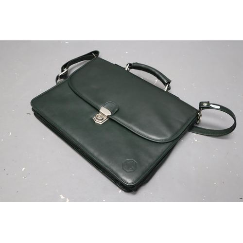 764 - Two Briefcases. Includes MG British Racing Green Briefcase With Rover Pen and Key, And Black Leather... 