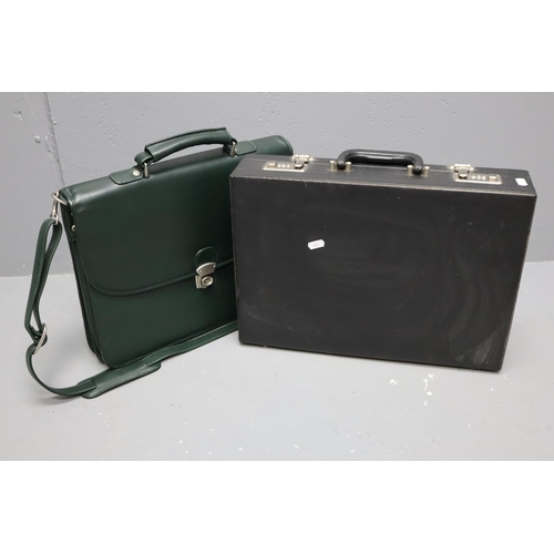 764 - Two Briefcases. Includes MG British Racing Green Briefcase With Rover Pen and Key, And Black Leather... 