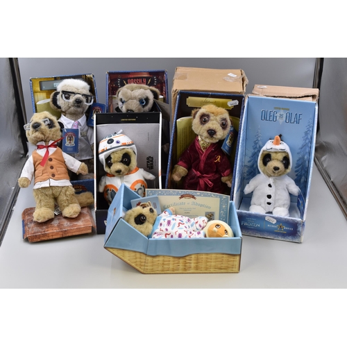 768 - Seven Meerkat's in Boxes including Oleg, Vassily, Sergi, and Others