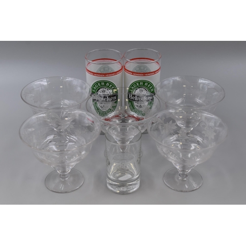 719 - Three Pieces of 1960s Chance Glass, two Heineken Glasses, Five Stuart Crystal Dishes and a Yates Ori... 