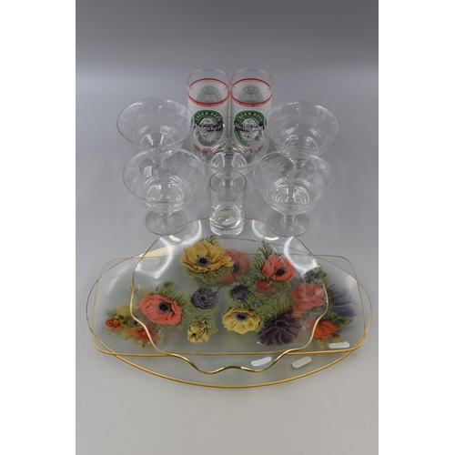 719 - Three Pieces of 1960s Chance Glass, two Heineken Glasses, Five Stuart Crystal Dishes and a Yates Ori... 