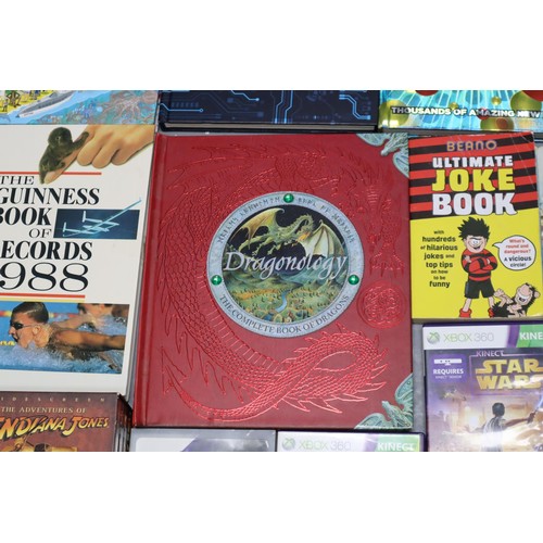 783 - Six Guinness Book of Records Annuals, Dragonology, XBox 360 Games, Indiana Jones Box Set and More