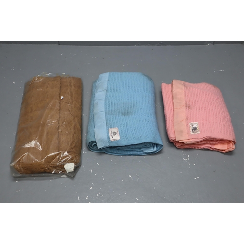 788 - Three Vintage Wool Blankets To Include Brown, Pink and Blue