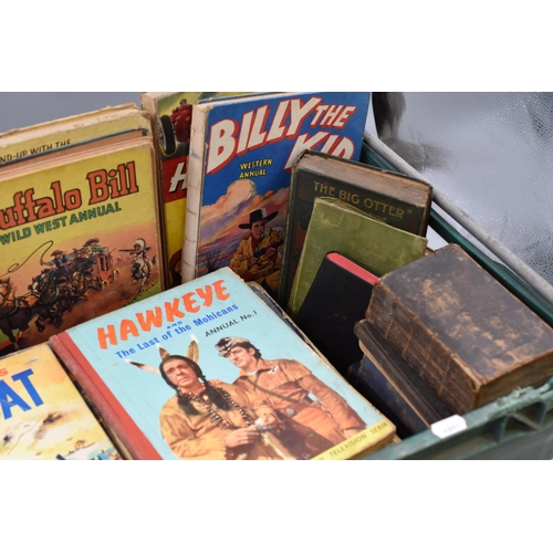 790 - Large Selection of Early 1960s Childrens Annuals, Antique King James 1830 Bible, and More