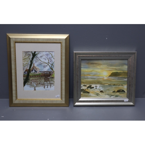 733 - Two Original Framed and Glazed Artworks, One Depicting a Seashore Scene Signed ' Margaret Hedley' an... 