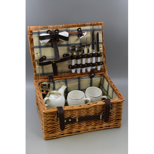 734 - Rattan Hamper Basket With Selection of 'Twinings' Tea Set Items to Include Porcelain Tea For One Set... 