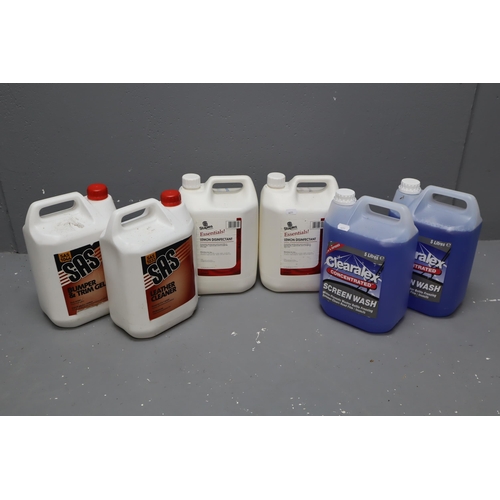 619 - Six 5 LTR bottles of cleaner x2 Leather cleaner, x2 Screen wash, x2 lemon disinfectant.