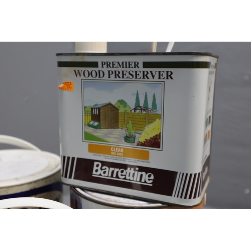 803 - Selection of Open Tubs of Paint, Patio Seal, Wood Stain, Concrete Protector and Gloss