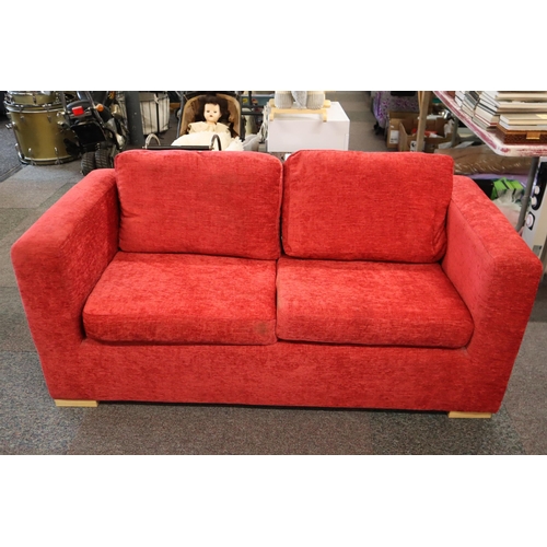 Nice Clean Small Double Bed Settee in Candy Red Valour Material approx 63"x 30"x 26" Four More available in this sale