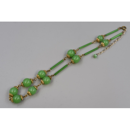Vintage Czechoslovakia Uranium Bead and Jade Bar Necklace