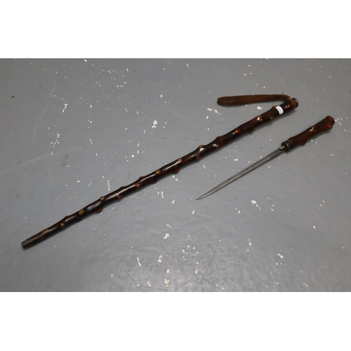 299 - A Vintage 1940's Hawthorn Sword Stick, Hallmarked London Silver Bound (Circa 1943, Maybe Hall &amp; ...