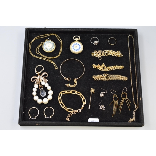 66 - Mixed Selection including Pocket Watches, Earrings, Rings, Bracelet and More