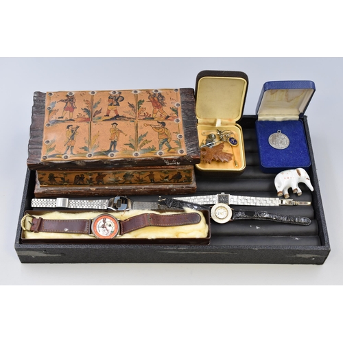 Mixed Selection to include a Selection of Vintage Watches, includes Wallace and Gromit Watch (a/f), Handmade Trinket Box and more