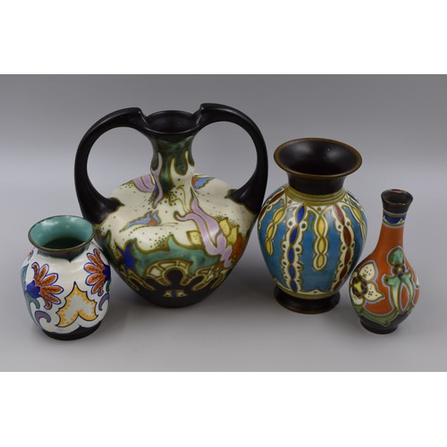 Selection of Gouda vases, 4.5", 6", 6.5", 8" Colourful & decorative A/F