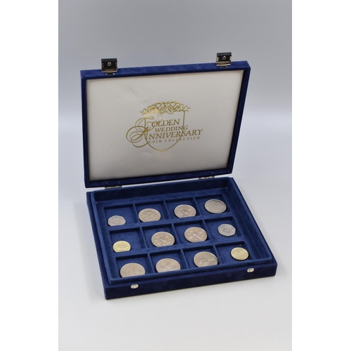 A Golden Wedding Anniversary Coin Collectors Case, With a Selection of Various Collectable UK Coins (Broken Hinge)