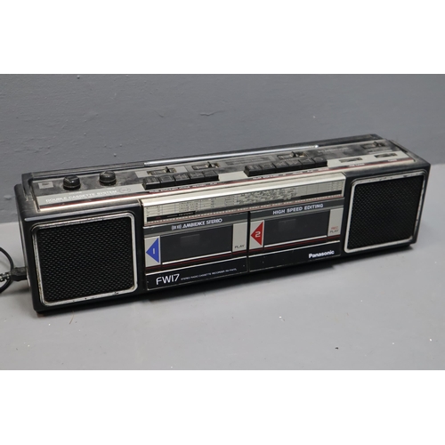 474 - Panasonic FW17 Double Cassette Player Radio with Cable. Powers on