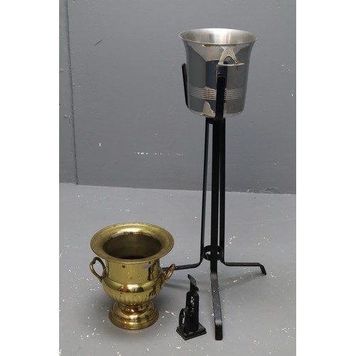 Guy Degrenne ice bucket with stand. Plus a second brass ice bucket