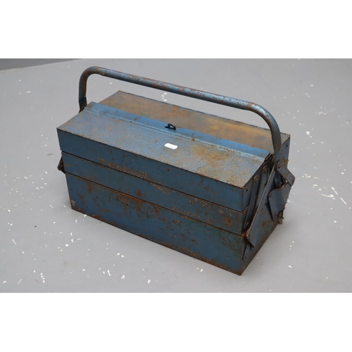 676 - A Blue Metal Cantilever Toolbox With A Selection of Tools. To Include Files, Bits, Screwdrivers and ... 