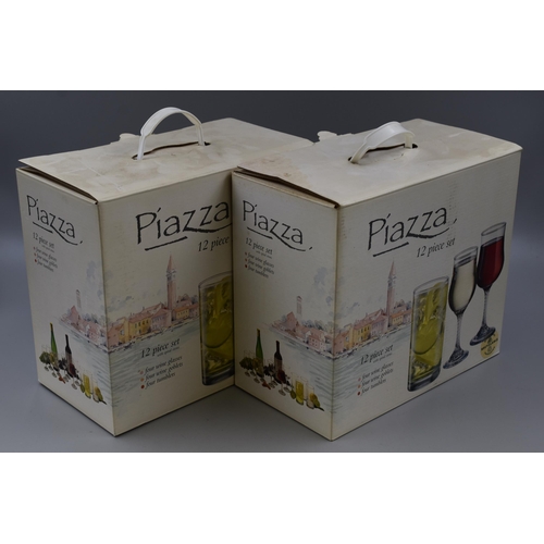 701 - Two 12 piece Boxed Sets of Piazza Wine Glasses, Goblets and Tumblers