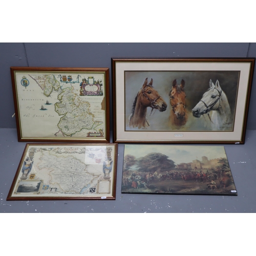 725 - S L Crawford The Three Kings, Yorkshire and Lancashire Map's and a Military scene on Wooden Board (L... 