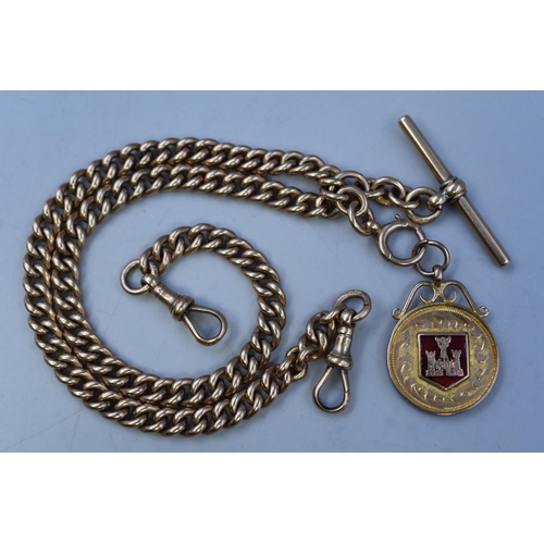 4 - Gold 375 (9ct) Double Albert Watch Chain with Hallmarked Birmingham Gold 375 (9ct) Fob (Total Weight...
