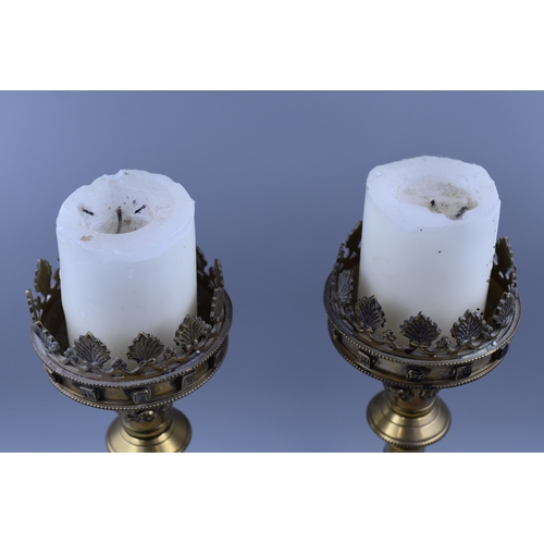 357 - Pair of Heavy Brass Ecclesiastical Candle Holders (19