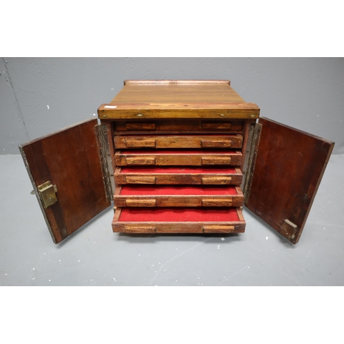 359 - Vintage Coin Collectors Cabinet with Lined Drawers, with Key (13” x 12” x 10”)