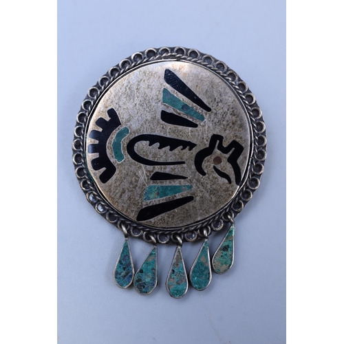 62 - Vintage Mexican Silver Brooch (4.5cm Dia)