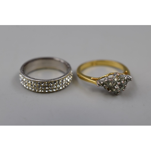 67 - Two Rings to include Marked Gold Coloured Ring and a Silver 925 Diamanté Ring Missing Stone