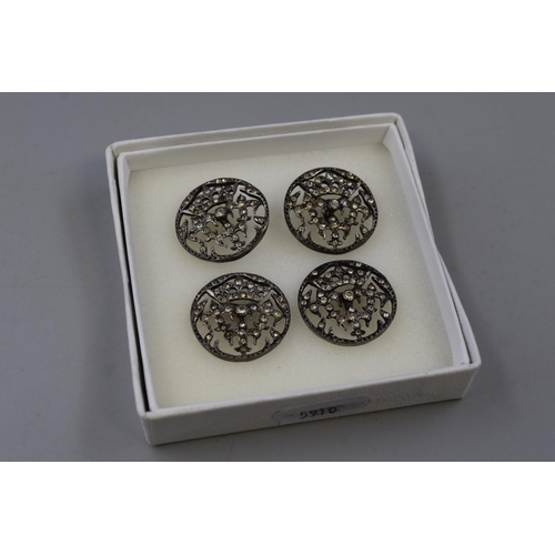 72 - Set of Four Crown and Fleur De Lis Buttons (Possibly Silver)