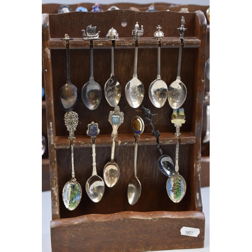 368 - Three Wooden Wall Mounted Coin Display Cases containing a Large Selection of Collectors Spoons