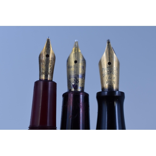 282 - Three Parker Fountain Pens with 14Ct Gold Nibs