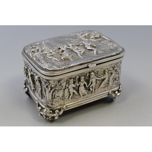 286 - Vintage unmarked Silver Repousse Box with Velvet Lining