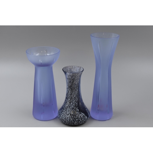 287 - 3 Caithness vases. One purple & white twist pattern 4.5