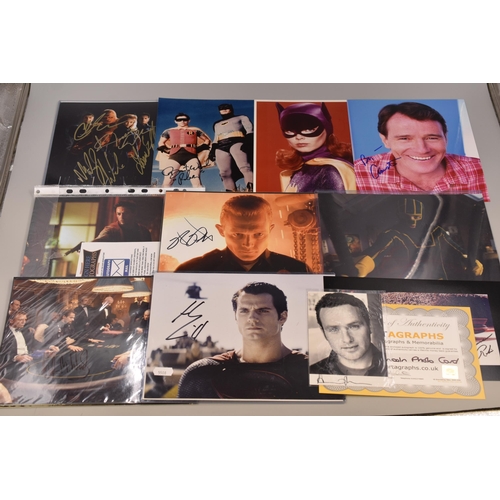 482 - Selection of Signed Autographs Including Henry Cavill, Bryan Cranston, Adam West, Mads Mikkelsen and... 