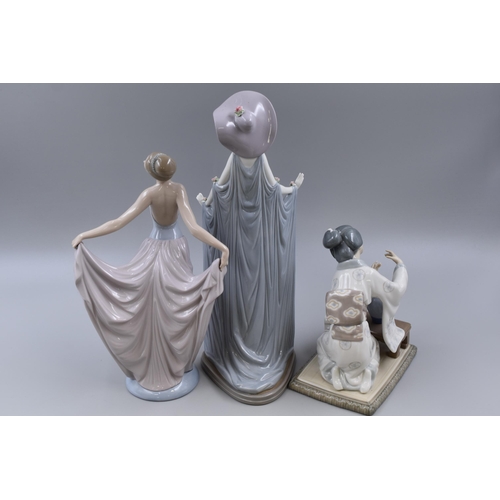 300 - Three Lladro Figures (All AF). To Include Afternoon Tea, Dancer, and Oriental Flower Arranger. Talle... 