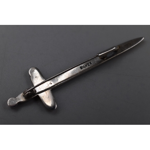 84 - Silver Clear Stoned Sword Brooch