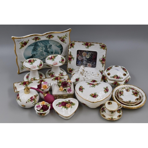 389 - Large Selection of Royal Albert Old Country Roses. Includes Dressing Table Set, Candle Holders, Poma... 