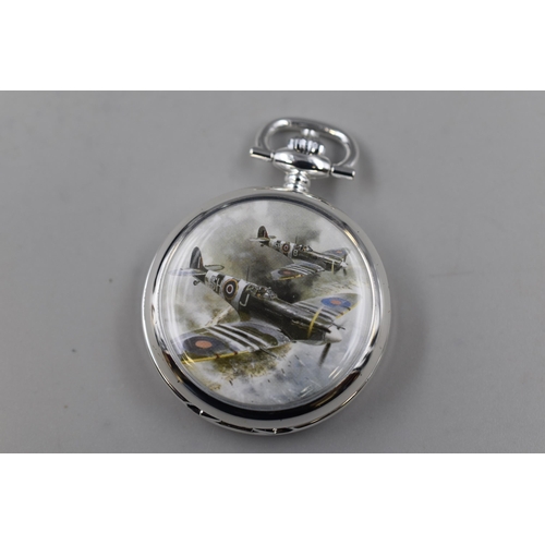 312 - A Mechanical D-Day Spitfire Pocket Watch, In Presentation Case. Working