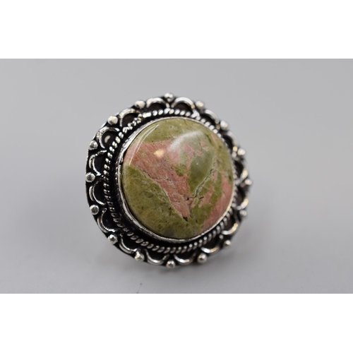 85 - Unakite Gemstone 925 Silver Ring Size T. Complete in Gift Box