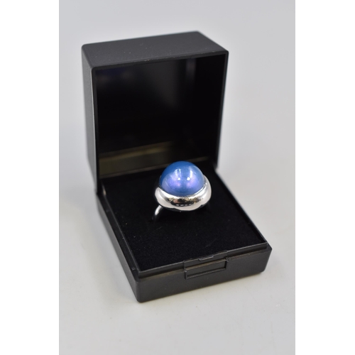 92 - Silver 925 Ring with Large Blue Stone (Size M). Complete in Presentation Box