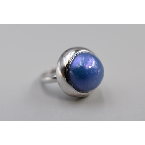 92 - Silver 925 Ring with Large Blue Stone (Size M). Complete in Presentation Box