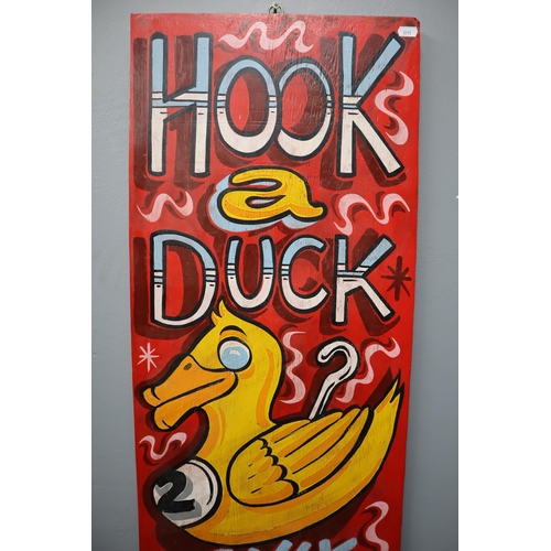 402 - A Retro Wooden Hook a Duck Fairground Sign, Approx 42