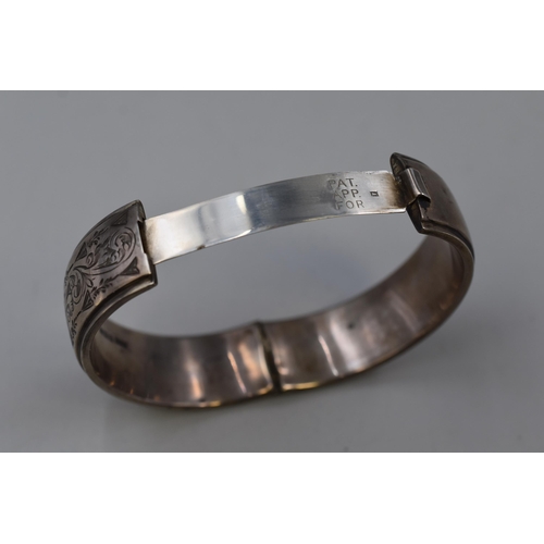 108 - A Hallmarked Herbert Bushell & Son Ltd Birmingham Etched Silver Bangle, Circa 1951