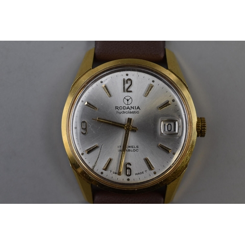 110 - Rodania hydrolastic 17 Jewels Mechanical Gents Watch with Leather Strap (Working)