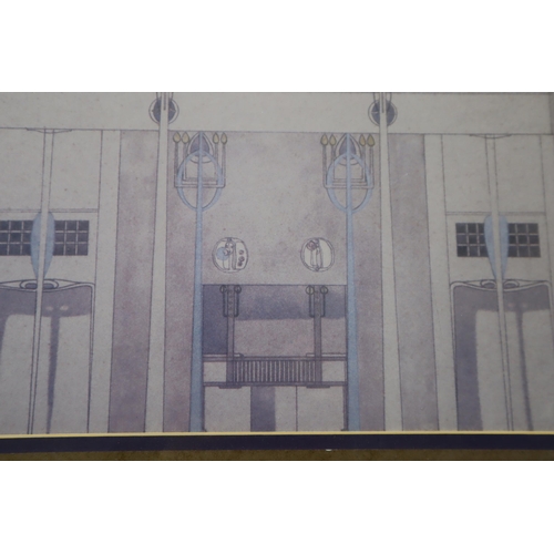 416 - Charles Rennie Mackintosh Art Nouveau Coloured Art Print of Dinning Room in Framed and Glazed Mount ... 